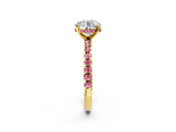 Yellow gold Round Cut Diamond Solitaire Ring with Round with Pink Sapphire side stone Pavé Band and Four-Prong Setting_38