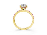 Yellow gold Round Cut Diamond Solitaire Ring with Round with Pink Sapphire side stone Pavé Band and Four-Prong Setting_39