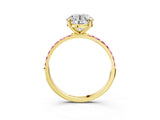 Yellow gold Round Cut Diamond Solitaire Ring with Round with Pink Sapphire side stone Pavé Band and Prong Setting_15