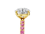 Yellow gold Round Cut Diamond Solitaire Ring with Round with Pink Sapphire side stone Pavé Band and Prong Setting_17