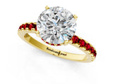 Yellow gold Round Cut Diamond Solitaire Ring with Round with Ruby side stone Pavé Band and Four-Prong Setting_37
