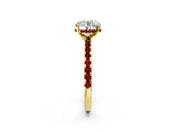 Yellow gold Round Cut Diamond Solitaire Ring with Round with Ruby side stone Pavé Band and Four-Prong Setting_38