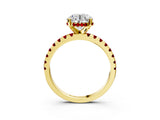 Yellow gold Round Cut Diamond Solitaire Ring with Round with Ruby side stone Pavé Band and Four-Prong Setting_39