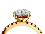 Yellow gold Round Cut Diamond Solitaire Ring with Round with Ruby side stone Pavé Band and Four-Prong Setting_40