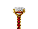 Yellow gold Round Cut Diamond Solitaire Ring with Round with Ruby side stone Pavé Band and Four-Prong Setting_41
