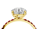 Yellow gold Round Cut Diamond Solitaire Ring with Round with Ruby side stone Pavé Band and Prong Setting_40