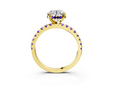 Yellow gold Round Cut Diamond Solitaire Ring with Round with Tanzanite side stone Pavé Band and Four-Prong Setting_39