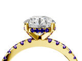 Yellow gold Round Cut Diamond Solitaire Ring with Round with Tanzanite side stone Pavé Band and Four-Prong Setting_40