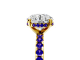 Yellow gold Round Cut Diamond Solitaire Ring with Round with Tanzanite side stone Pavé Band and Four-Prong Setting_41