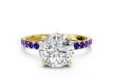 Yellow gold Round Cut Diamond Solitaire Ring with Round with Tanzanite side stone Pavé Band and Prong Setting_12