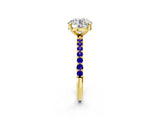 Yellow gold Round Cut Diamond Solitaire Ring with Round with Tanzanite side stone Pavé Band and Prong Setting_14