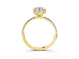 Yellow gold Round Cut Diamond Solitaire Ring with Round with Tanzanite side stone Pavé Band and Prong Setting_15