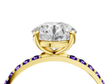 Yellow gold Round Cut Diamond Solitaire Ring with Round with Tanzanite side stone Pavé Band and Prong Setting_16