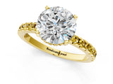 Yellow gold Round Cut Diamond Solitaire Ring with Round with Yellow Sapphire side stone Pavé Band and Four-Prong Setting_37