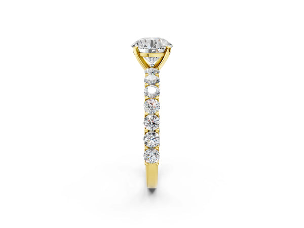 Yellow Gold Round Double Row Pave Engagement Ring Setting with Open Shared Prongs