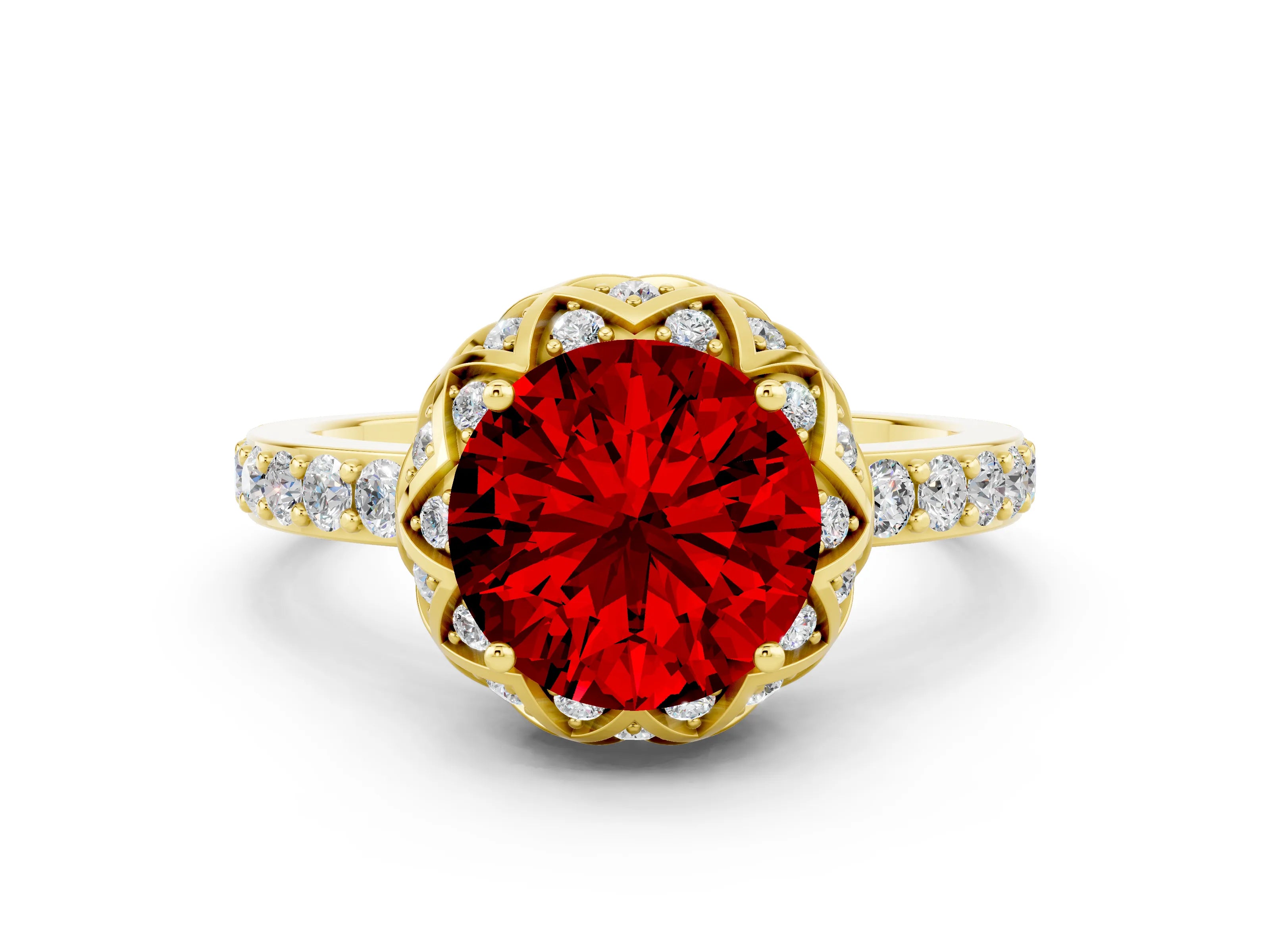 Yellow gold Round Cut Diamond Solitaire Ring with Shared Prong Pavé Band