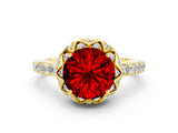 Yellow gold Round Cut Diamond Solitaire Ring with Shared Prong Pavé Band