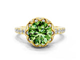 Yellow gold Round Cut Diamond Solitaire Ring with Shared Prong Pavé Band