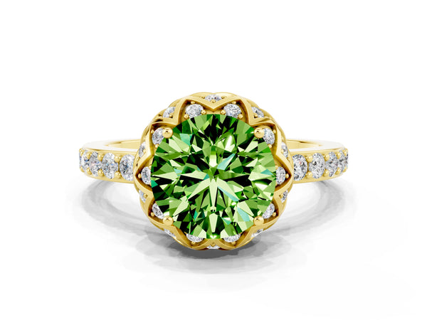 Yellow gold Round Cut Diamond Solitaire Ring with Shared Prong Pavé Band