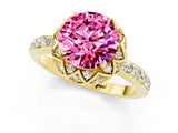 Yellow gold Round Cut Diamond Solitaire Ring with Shared Prong Pavé Band_1
