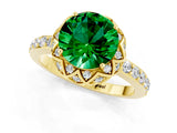 Yellow gold Round Cut Diamond Solitaire Ring with Shared Prong Pavé Band_1