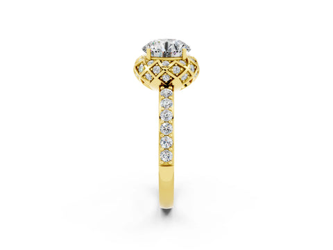 Yellow gold Round Cut Diamond Solitaire Ring with Shared Prong Pavé Band_2