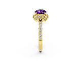 Yellow gold Round Cut Diamond Solitaire Ring with Shared Prong Pavé Band_2