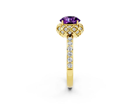 Yellow gold Round Cut Diamond Solitaire Ring with Shared Prong Pavé Band_2