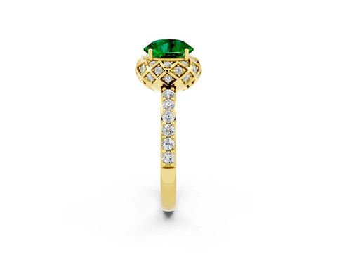 Yellow gold Round Cut Diamond Solitaire Ring with Shared Prong Pavé Band_2