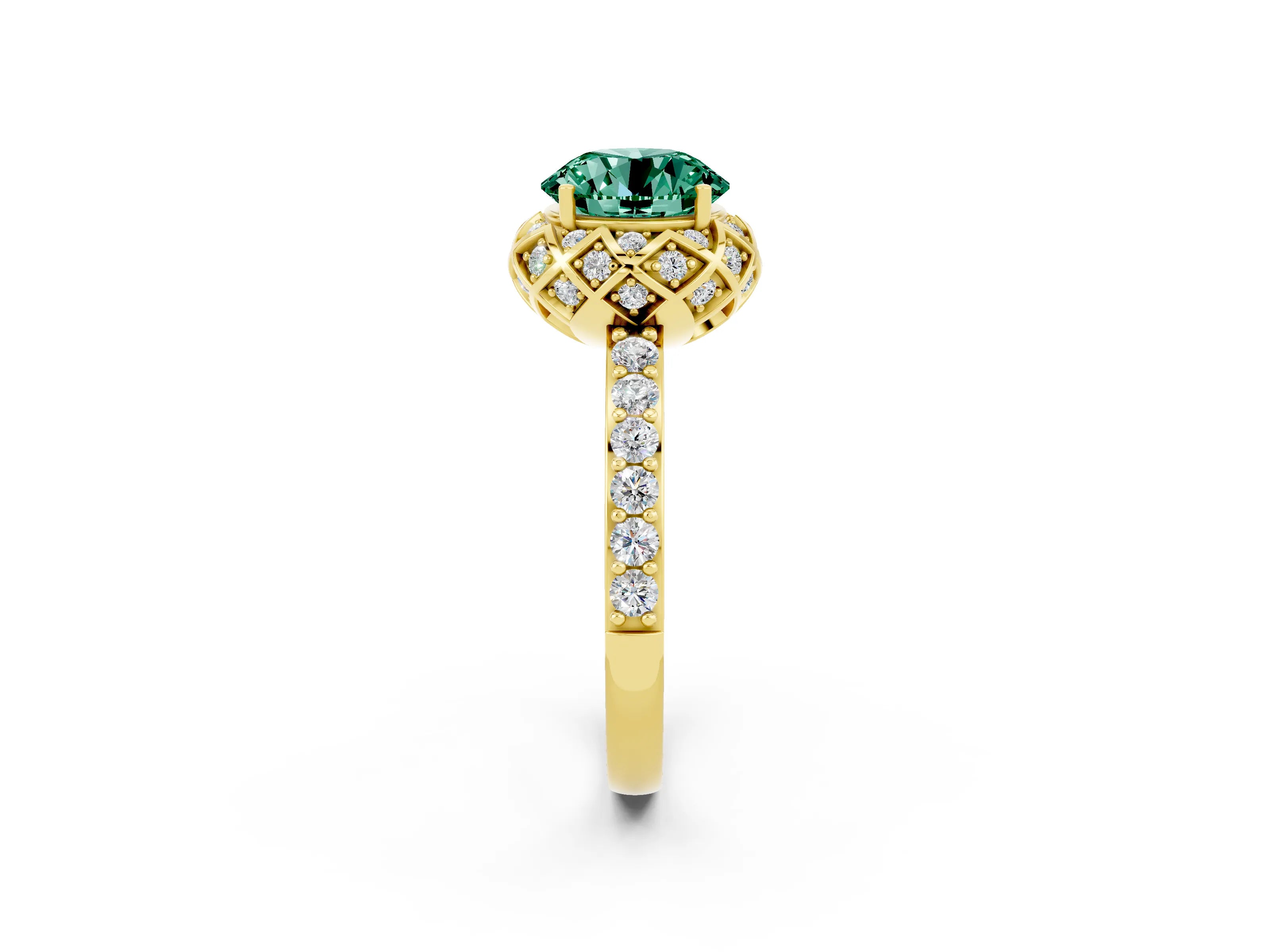 Yellow gold Round Cut Diamond Solitaire Ring with Shared Prong Pavé Band_2