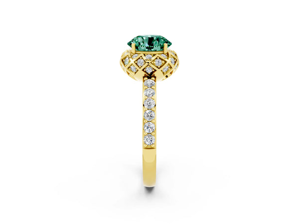 Yellow gold Round Cut Diamond Solitaire Ring with Shared Prong Pavé Band