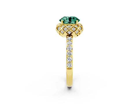 Yellow gold Round Cut Diamond Solitaire Ring with Shared Prong Pavé Band_2