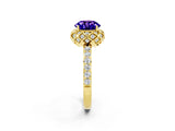 Yellow gold Round Cut Diamond Solitaire Ring with Shared Prong Pavé Band_2