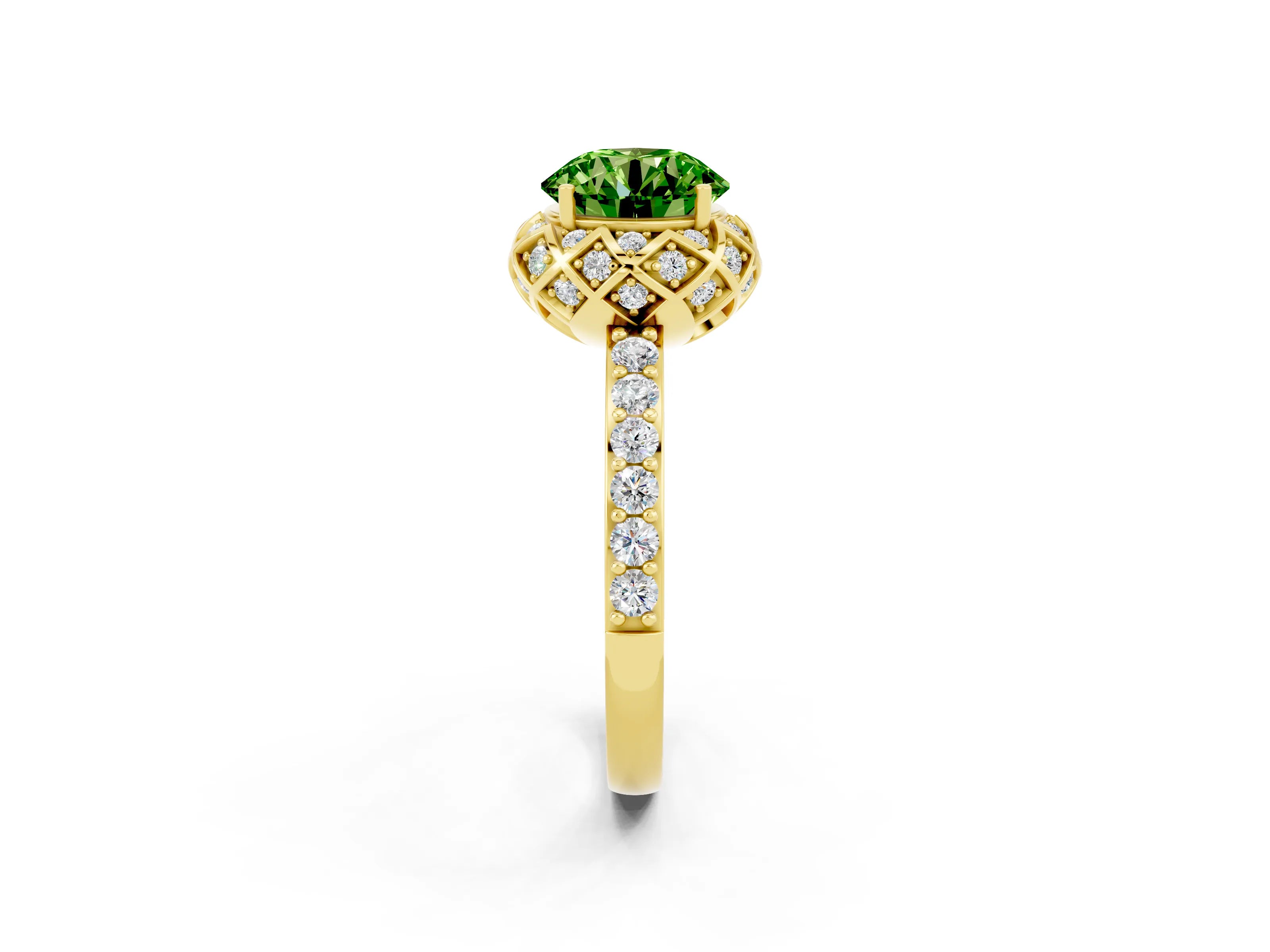 Yellow gold Round Cut Diamond Solitaire Ring with Shared Prong Pavé Band_2