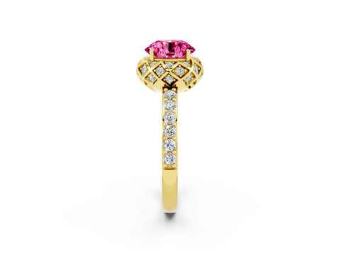 Yellow gold Round Cut Diamond Solitaire Ring with Shared Prong Pavé Band_2