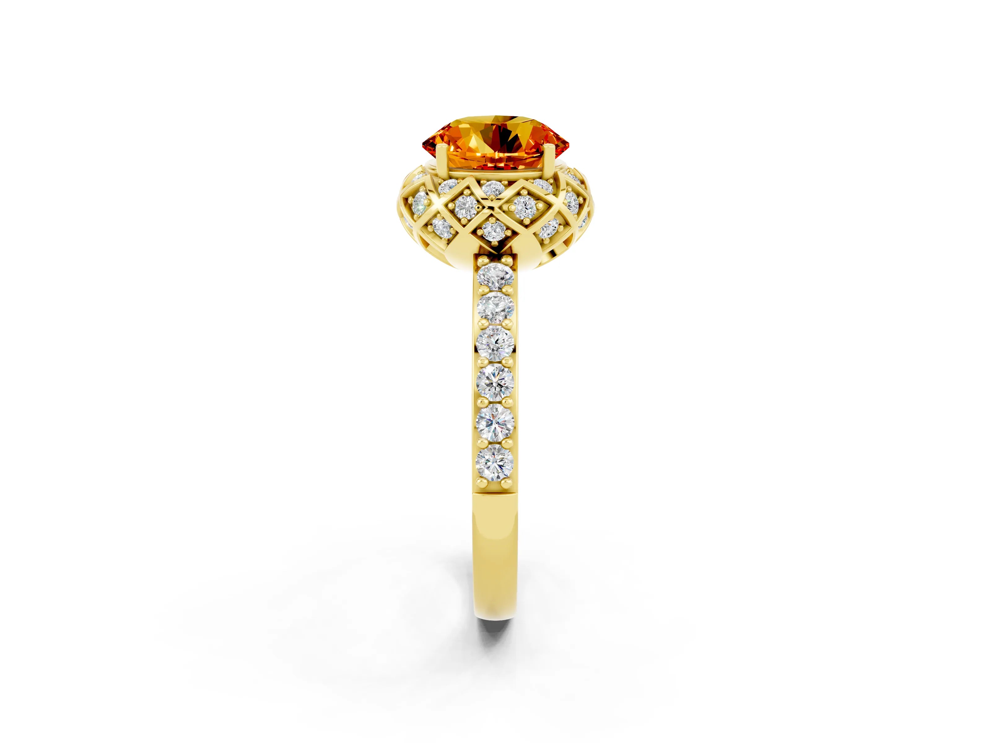 Yellow gold Round Cut Diamond Solitaire Ring with Shared Prong Pavé Band_2