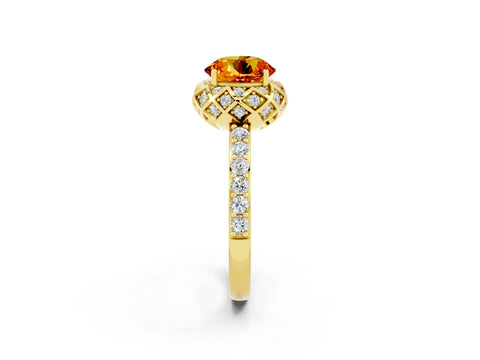 Yellow gold Round Cut Diamond Solitaire Ring with Shared Prong Pavé Band_2