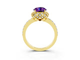 Yellow gold Round Cut Diamond Solitaire Ring with Shared Prong Pavé Band_3