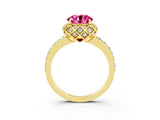 Yellow gold Round Cut Diamond Solitaire Ring with Shared Prong Pavé Band_3