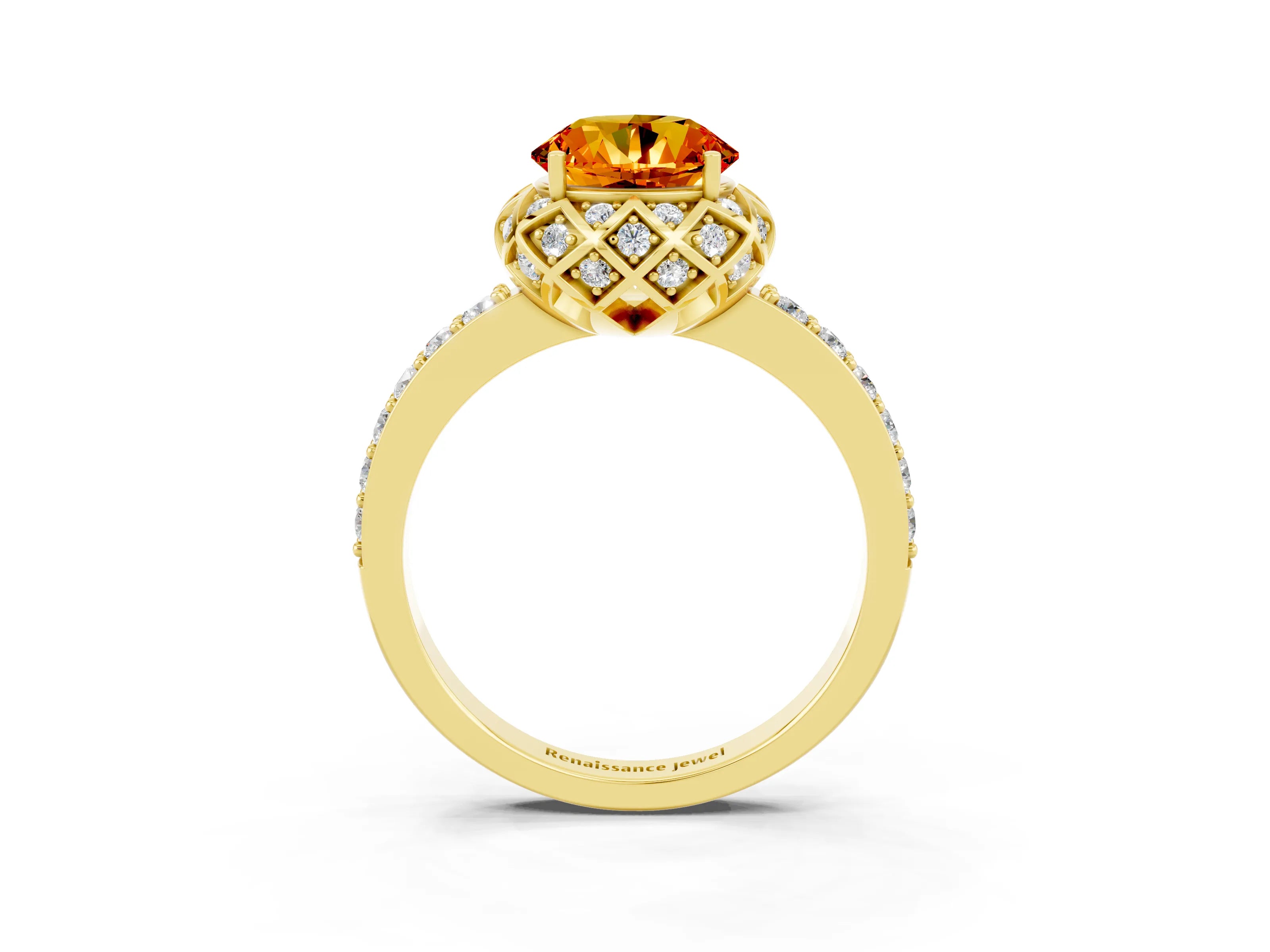 Yellow gold Round Cut Diamond Solitaire Ring with Shared Prong Pavé Band_3