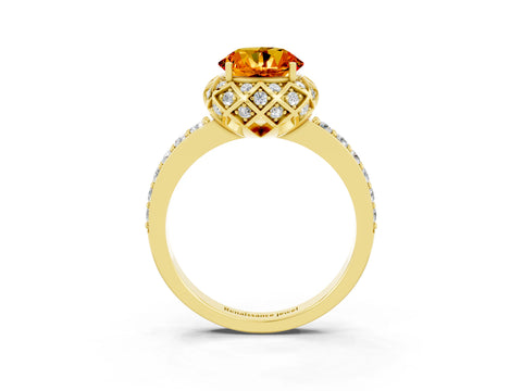 Yellow gold Round Cut Diamond Solitaire Ring with Shared Prong Pavé Band_3