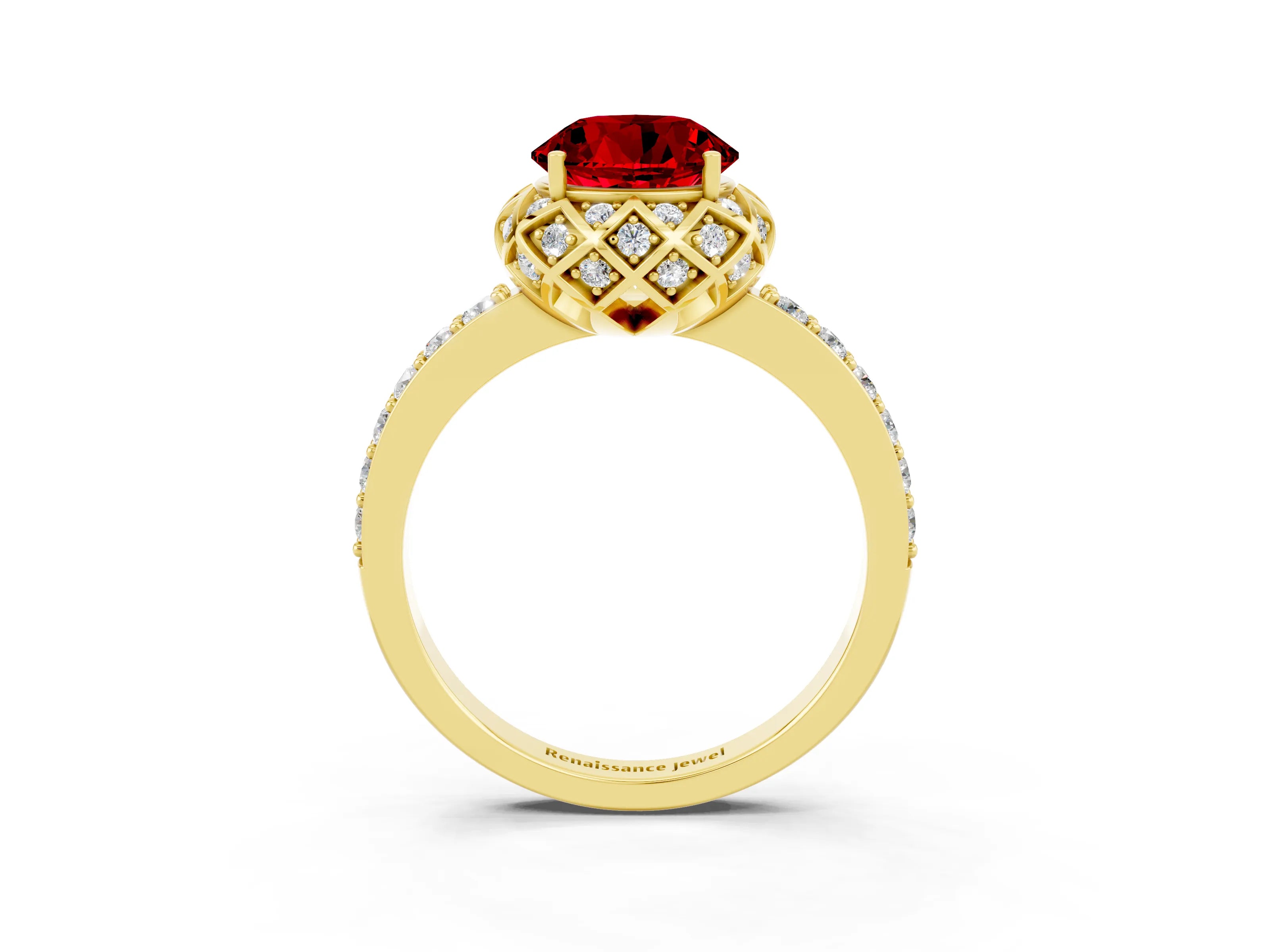 Yellow gold Round Cut Diamond Solitaire Ring with Shared Prong Pavé Band_3