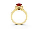 Yellow gold Round Cut Diamond Solitaire Ring with Shared Prong Pavé Band_3