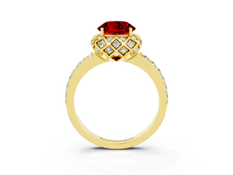 Yellow gold Round Cut Diamond Solitaire Ring with Shared Prong Pavé Band_3
