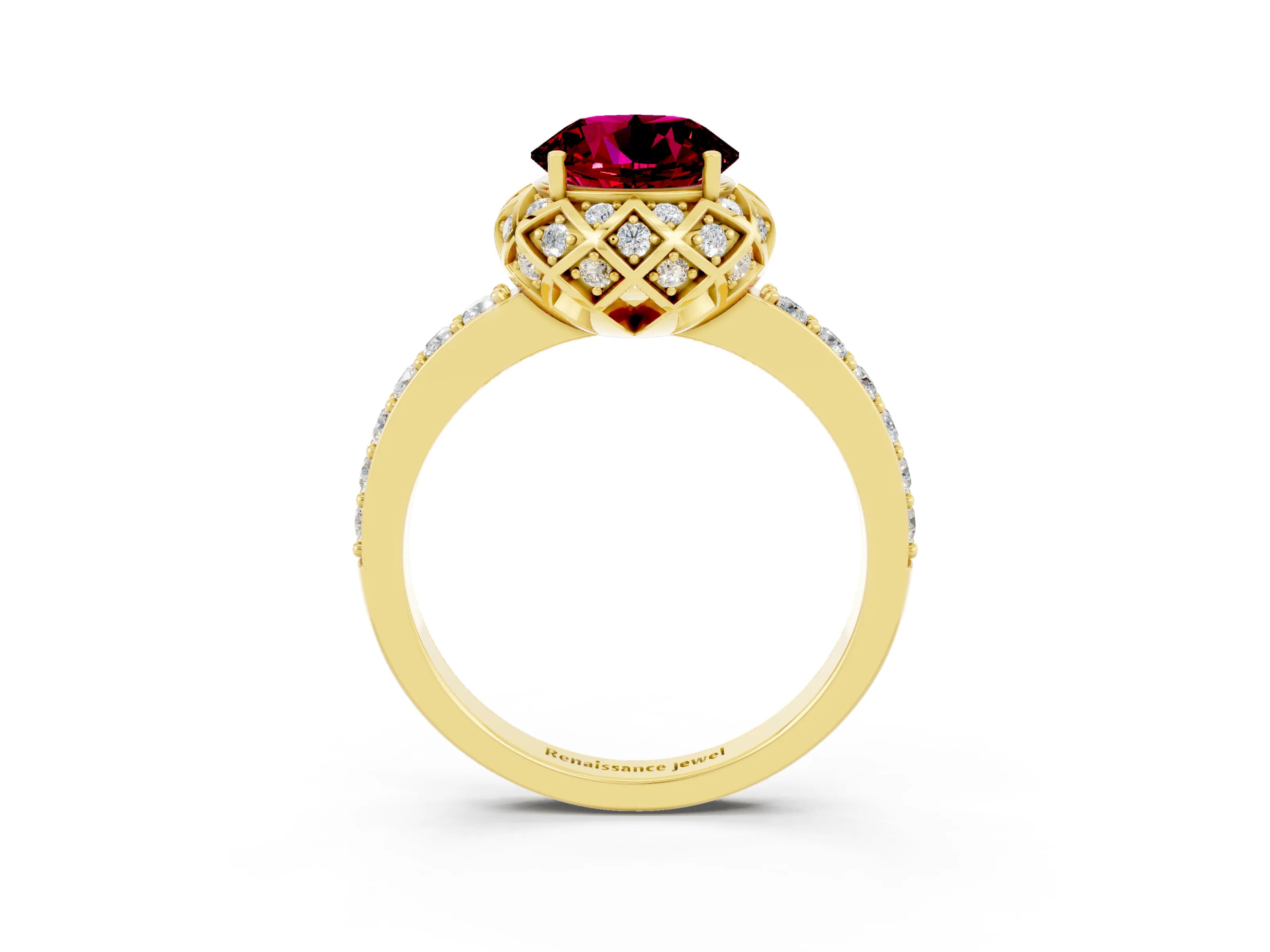 Yellow gold Round Cut Diamond Solitaire Ring with Shared Prong Pavé Band_3