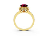 Yellow gold Round Cut Diamond Solitaire Ring with Shared Prong Pavé Band_3