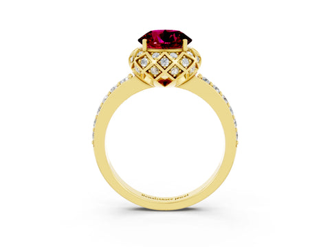 Yellow gold Round Cut Diamond Solitaire Ring with Shared Prong Pavé Band_3