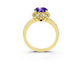 Yellow gold Round Cut Diamond Solitaire Ring with Shared Prong Pavé Band_3