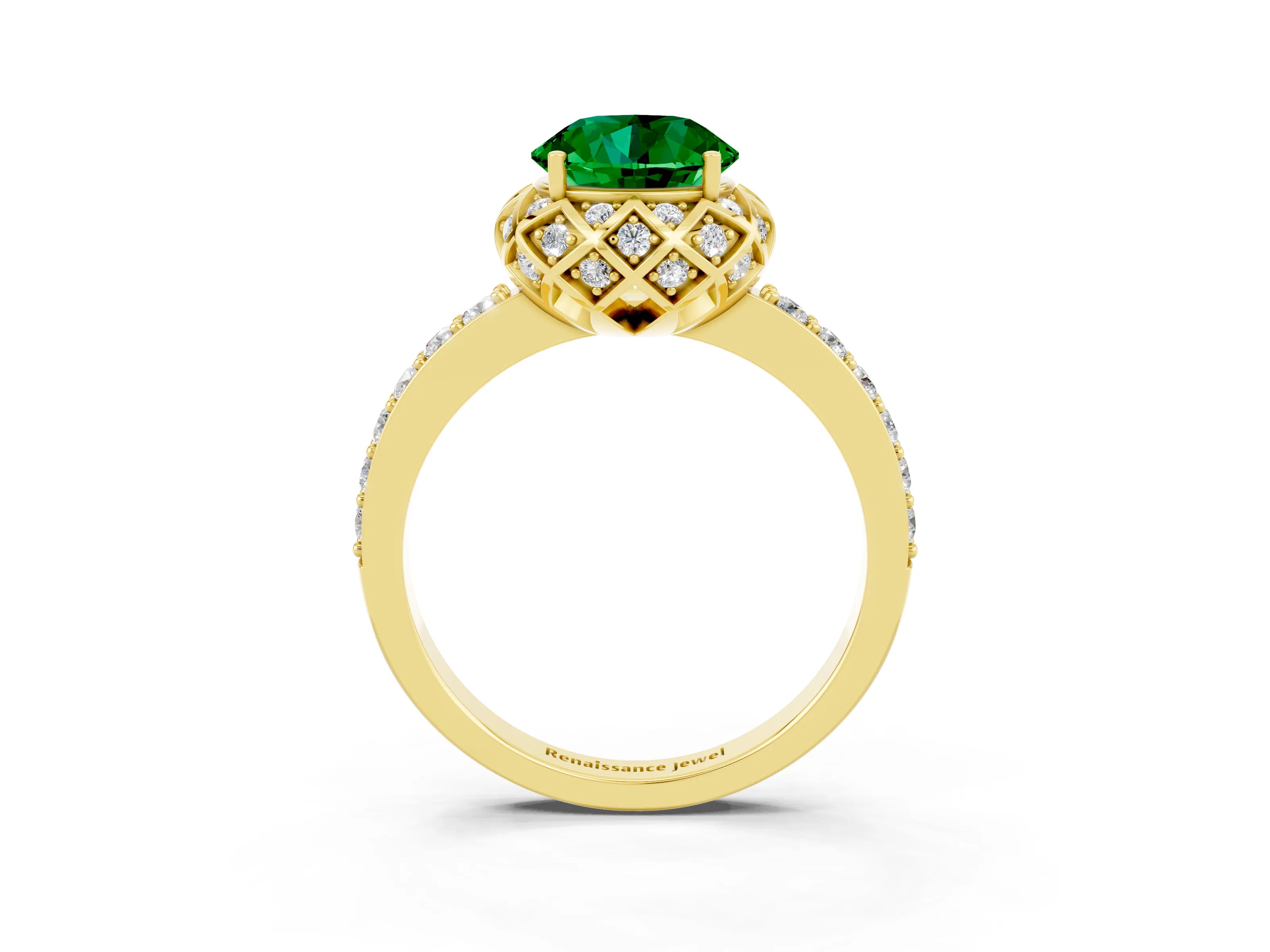 Yellow gold Round Cut Diamond Solitaire Ring with Shared Prong Pavé Band_3