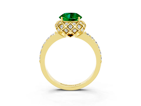 Yellow gold Round Cut Diamond Solitaire Ring with Shared Prong Pavé Band_3